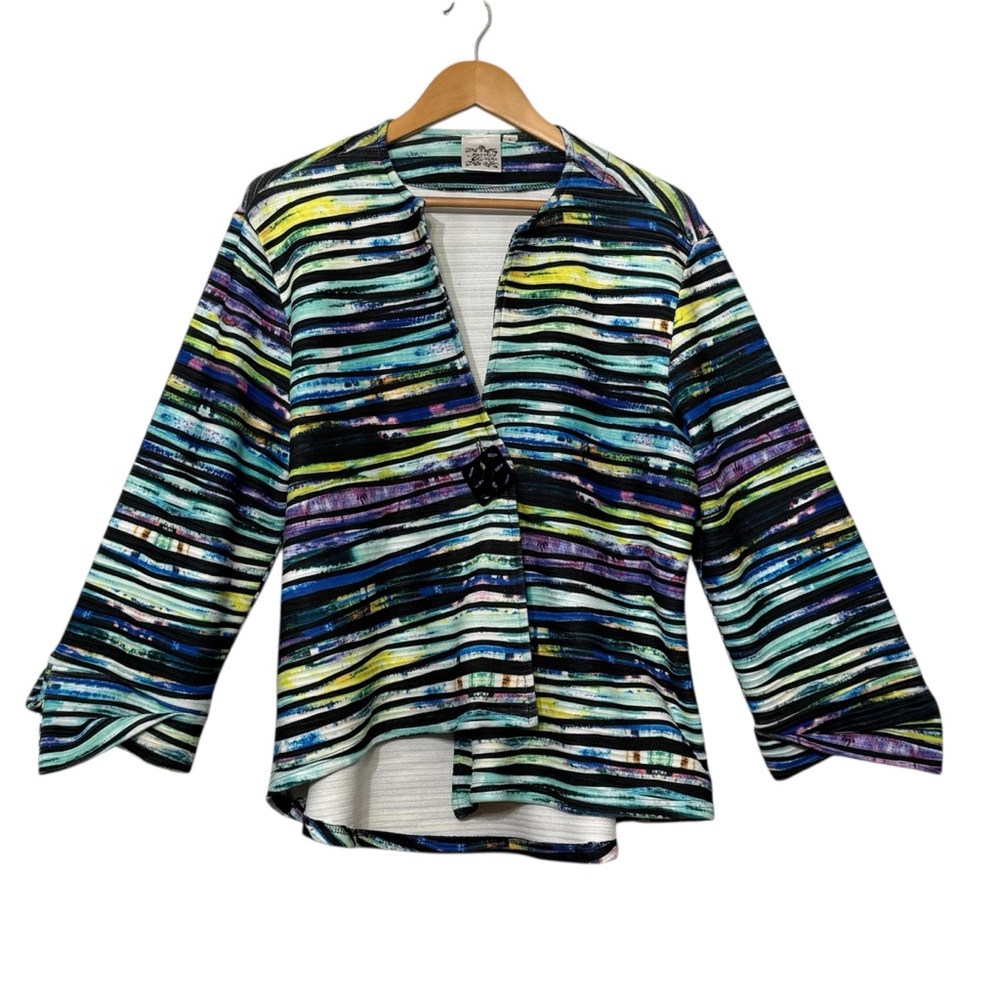Parsley & Sage Artsy Ribbed Cardigan Coat Multicolor Stripe Hippie Women’s Large